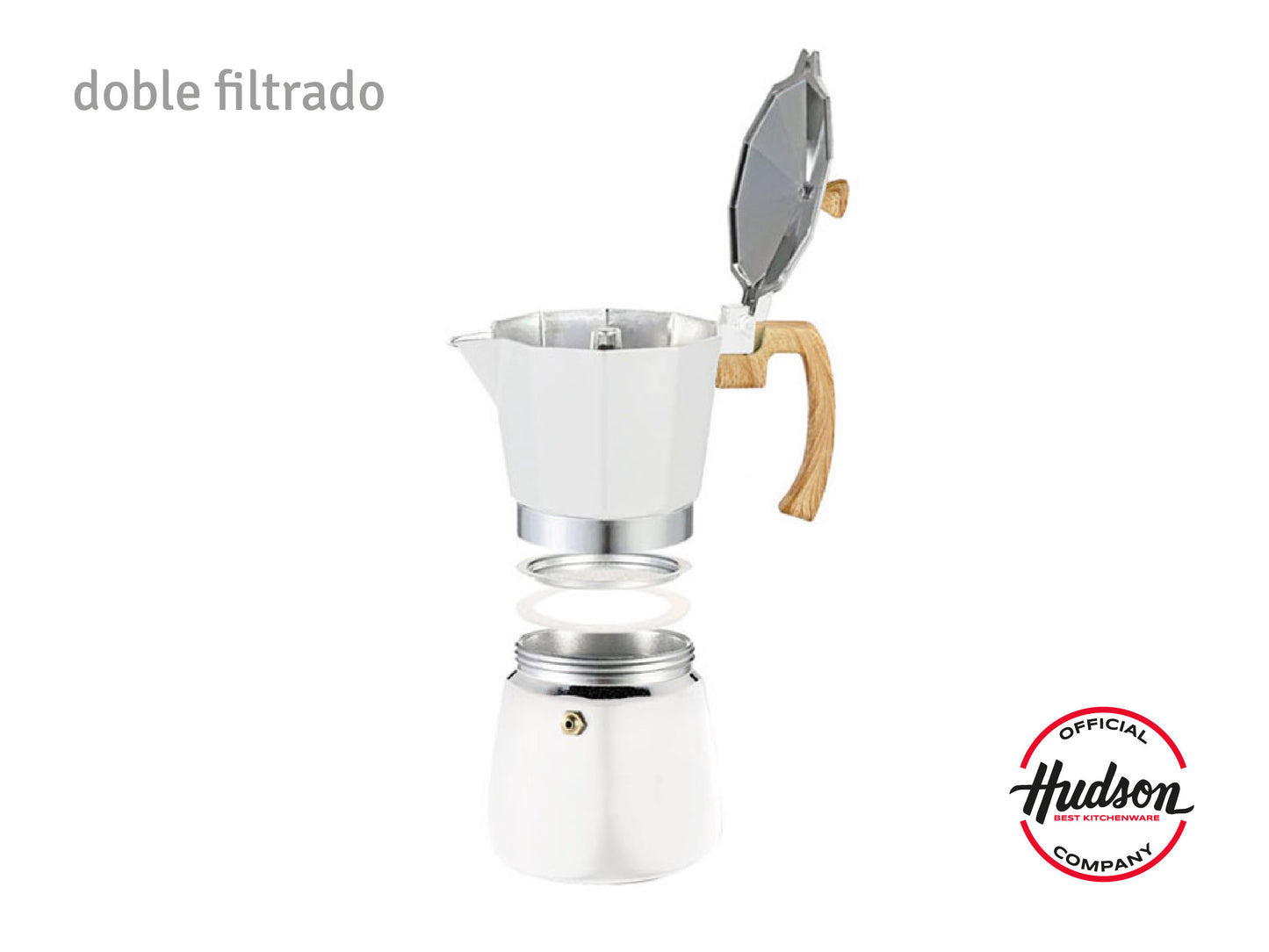 Set Cafetera Italiana Hudson Aluminio 290 ml Para 6 tazas