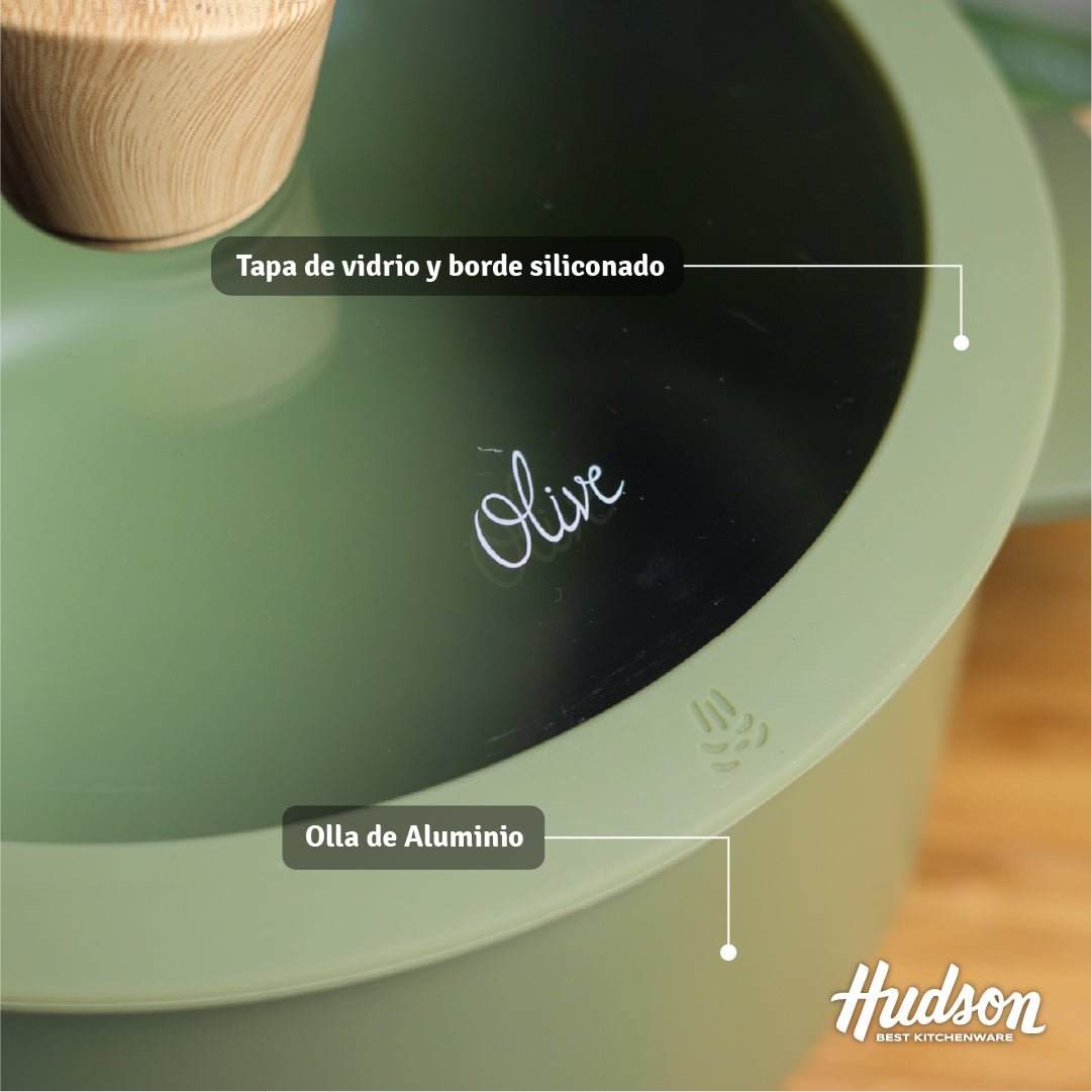 Olla Hudson 24 Cm Olive Antiadherente Válvula De Vapor