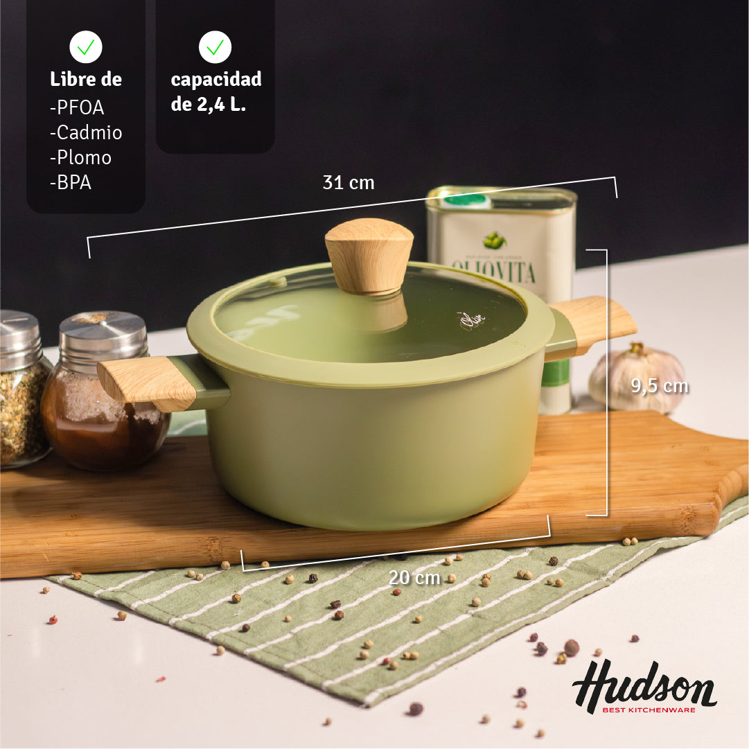 Olla Hudson 24 Cm Olive Antiadherente Válvula De Vapor