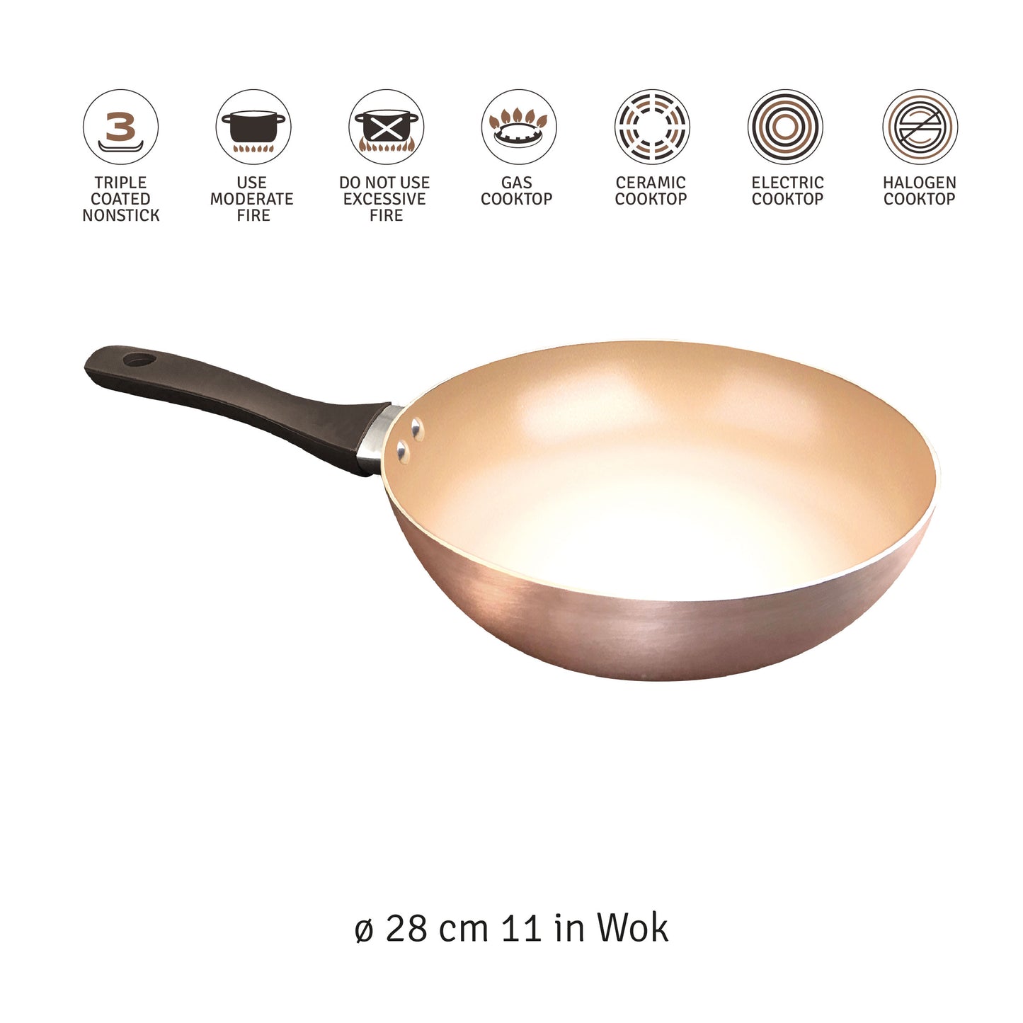 Wok Hudson 28 Cm Triple Capa Antiadherente Cerámico