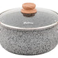 Kit Hudson: Olla Cacerola 24cm Granito Gris + Cuchillo Chef 6 Acero Negro + Batidor Silicona 31cm