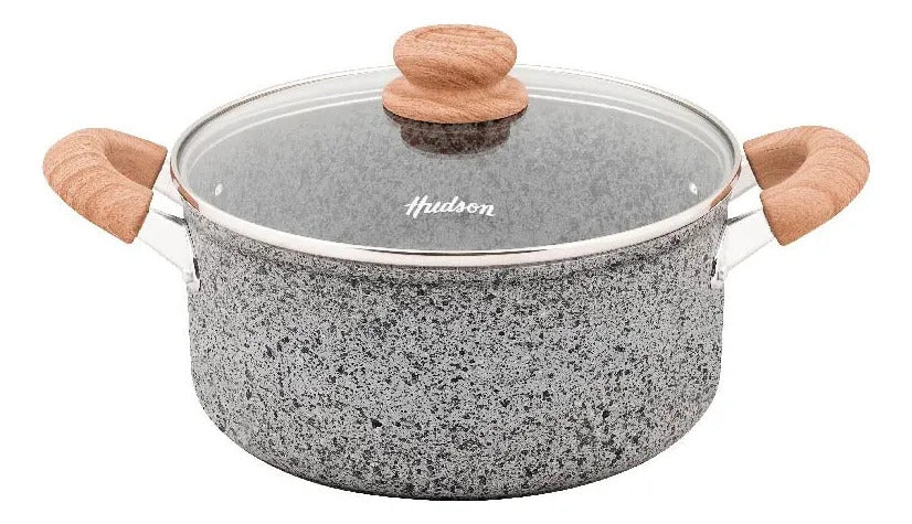 Kit Hudson: Olla Cacerola 24cm Granito Gris + Cuchillo Chef 6 Acero Negro + Batidor Silicona 31cm