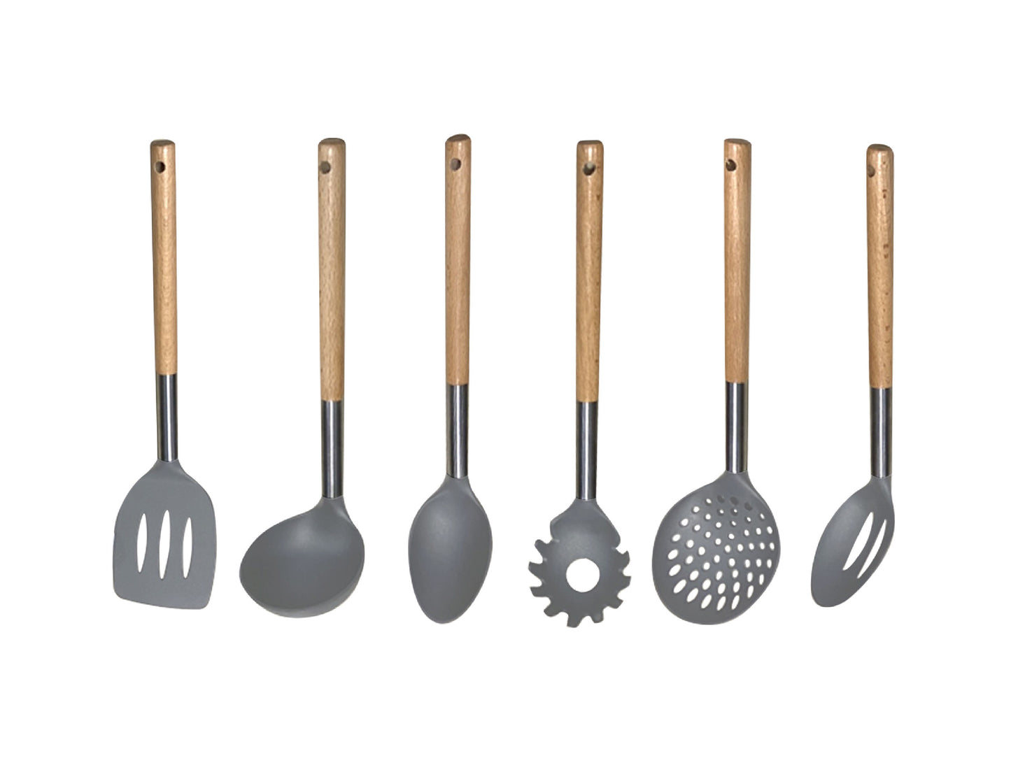 Set de Utensilios de Nylon con Mango de Madera