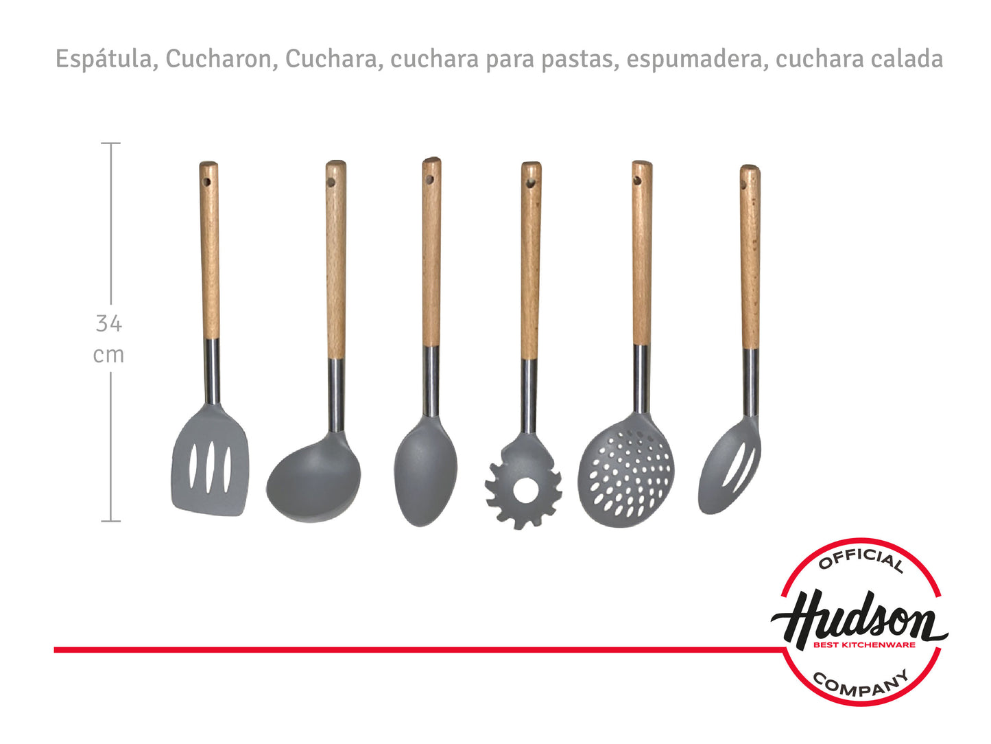 Set de Utensilios de Nylon con Mango de Madera