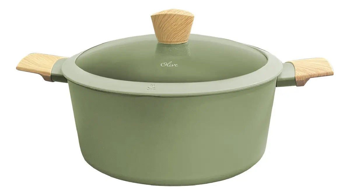 Kit Hudson: Wok Olive Antiadherente 28 Cm 4.6 L + Olla Olive 26 Cm 5.5 L + Olla Olive 24 Cm Válvula