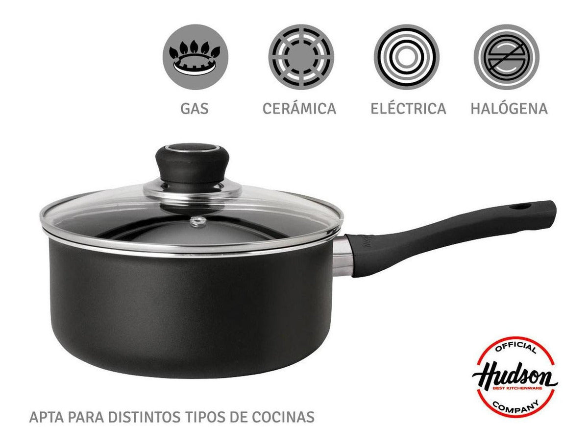 Batería Cocina 7 Piezas Aluminio Antiadherente Hudson Negro