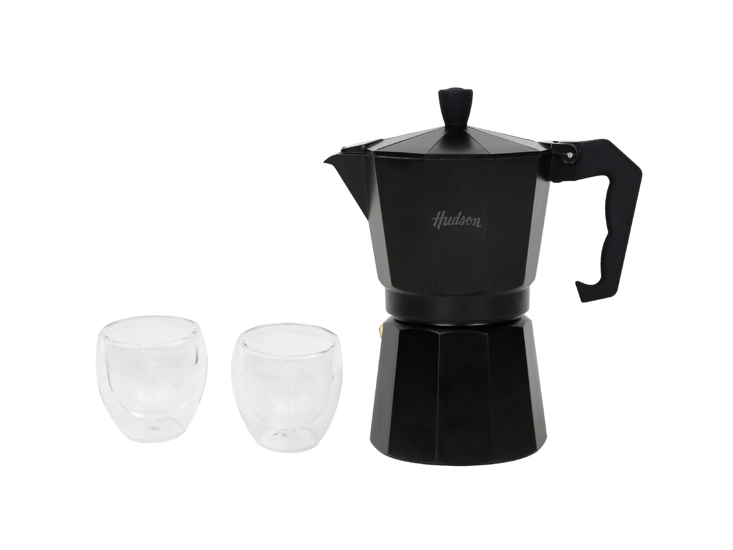Set Cafetera Italiana De Aluminio Total Black Hudson Oficial