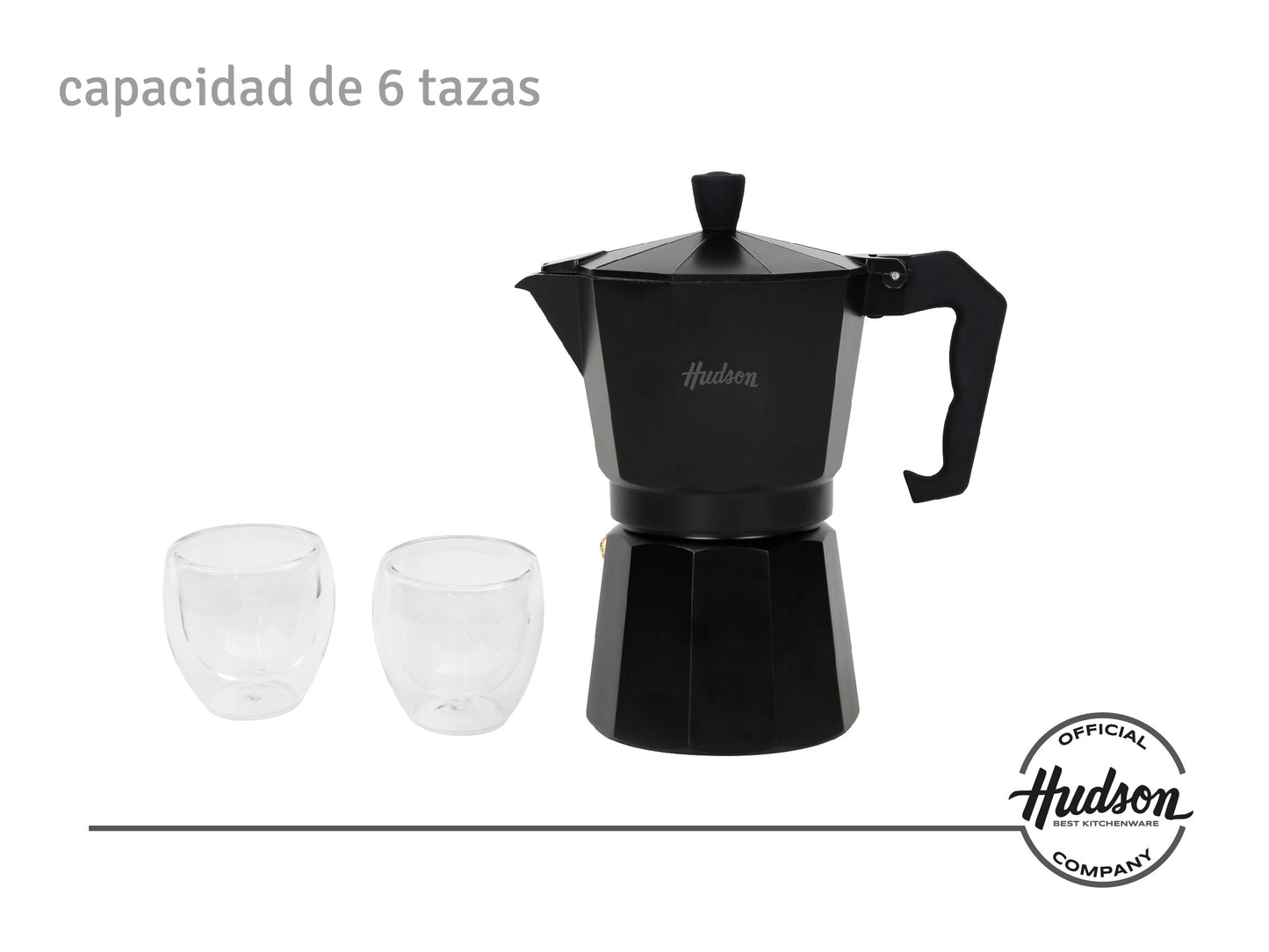 Set Cafetera Italiana De Aluminio Total Black Hudson Oficial