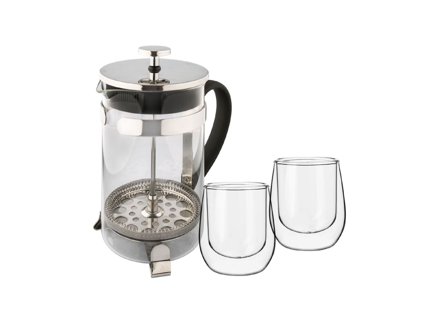 Set Hudson Cafetera Embolo Francesa 600ml + 2 Vasos Térmicos