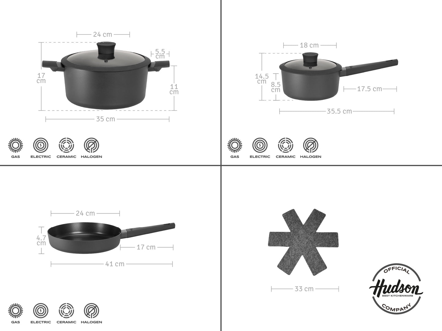 Batería de Cocina Hudson Day01 5 Piezas Aluminio