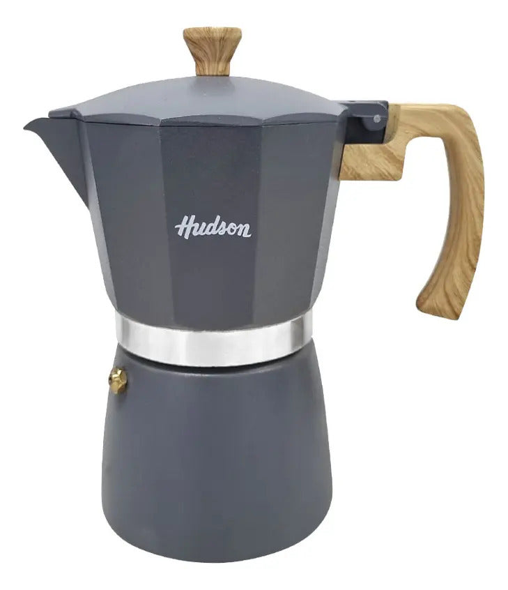 Kit Café Hudson: Cafetera Prensa Francesa Cobre Rose 600ml + Cafetera Italiana 9 Tazas Gris + 6 Utensilios Nylon Grises