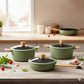 Kit Hudson: Wok Olive Antiadherente 28 Cm 4.6 L + Olla Olive 26 Cm 5.5 L + Olla Olive 24 Cm Válvula