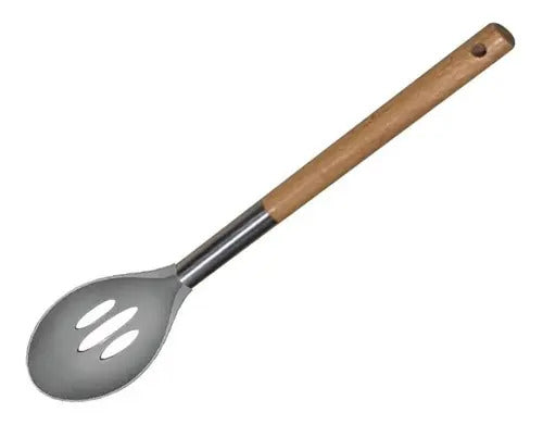 Cuchara Hudson Ranurada De Cocina Con Mango De Madera Color Del Mango Marrón Claro