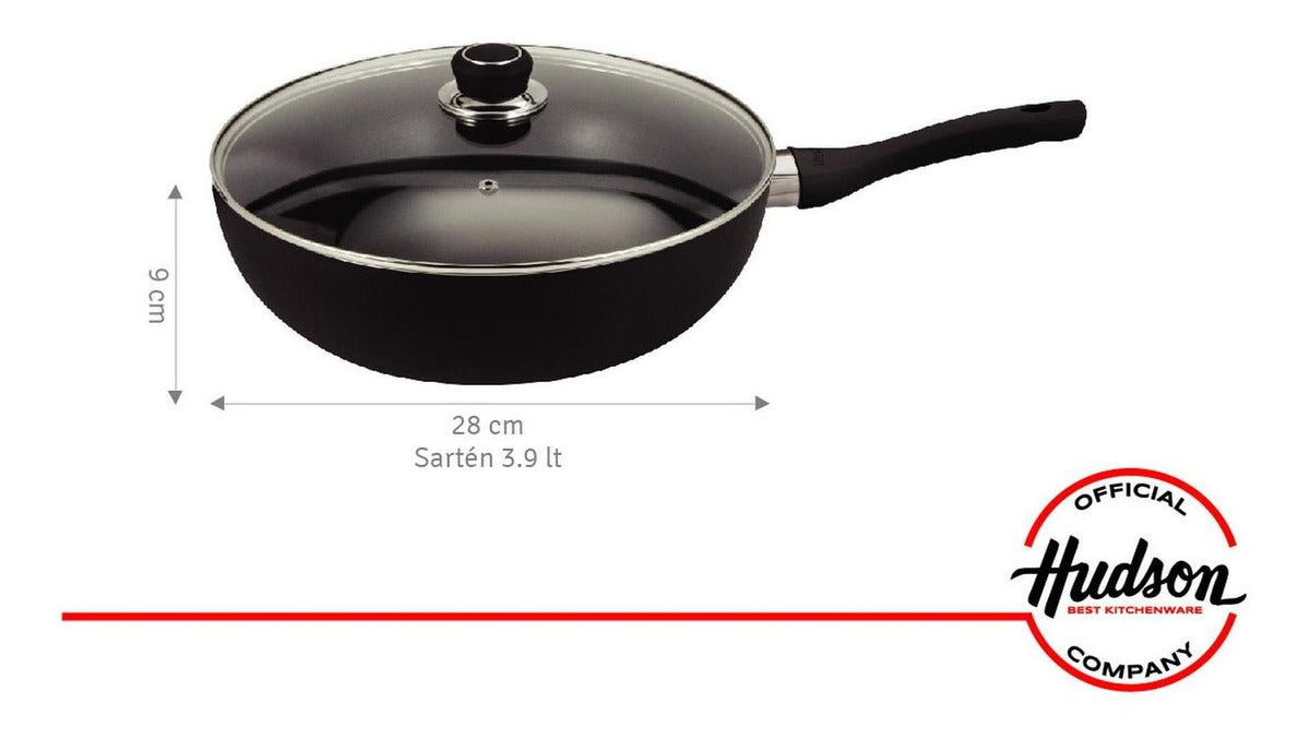 Wok Hudson 28 Cm Doble Capa Aluminio Antiadherente Con Tapa