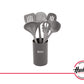 Set 6 Utensilios Cocina Nylon Hudson + Base Moderna Gris