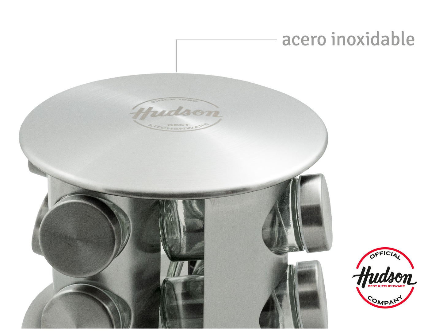 Especiero Giratorio Hudson Acero Inoxidable 8 Frascos Vidrio