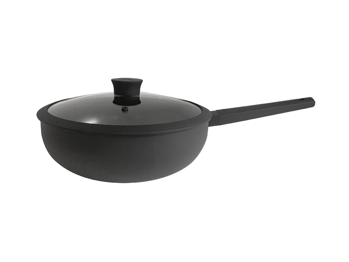 Wok Aluminio 6.3 L 32 cm 2 Piezas Antiadherente PTFE Negro Mango de Soft Touch