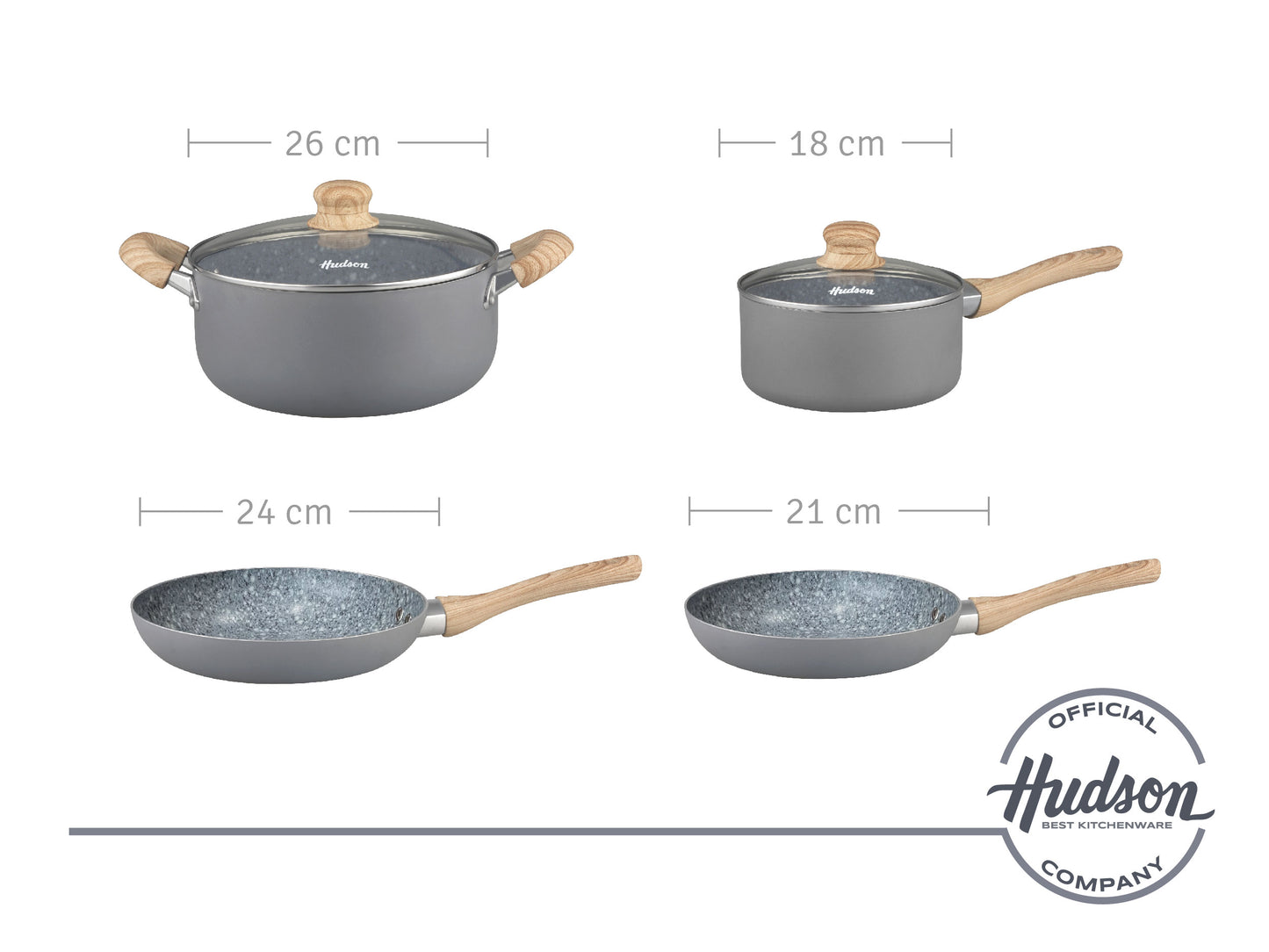 Set Bateria Linea Granito Hudson Con Antiadherente 6 Piezas