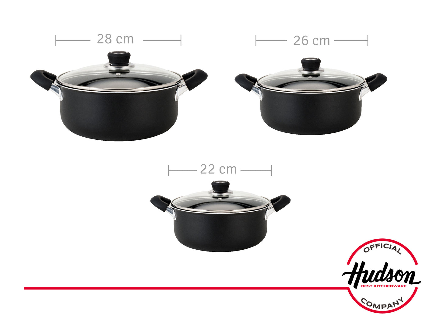 Set Cacerolas 22cm 26cm 28cm Linea Hudson Aluminio Cocina