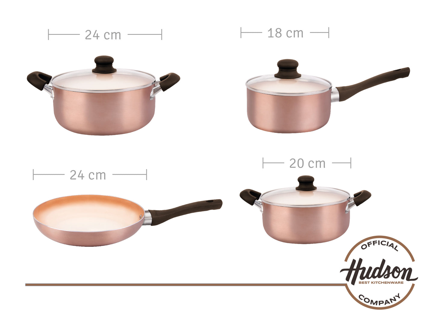 KIt Cacerolas 18cm 20cm 24cm + Sarten Linea Cobre Hudson