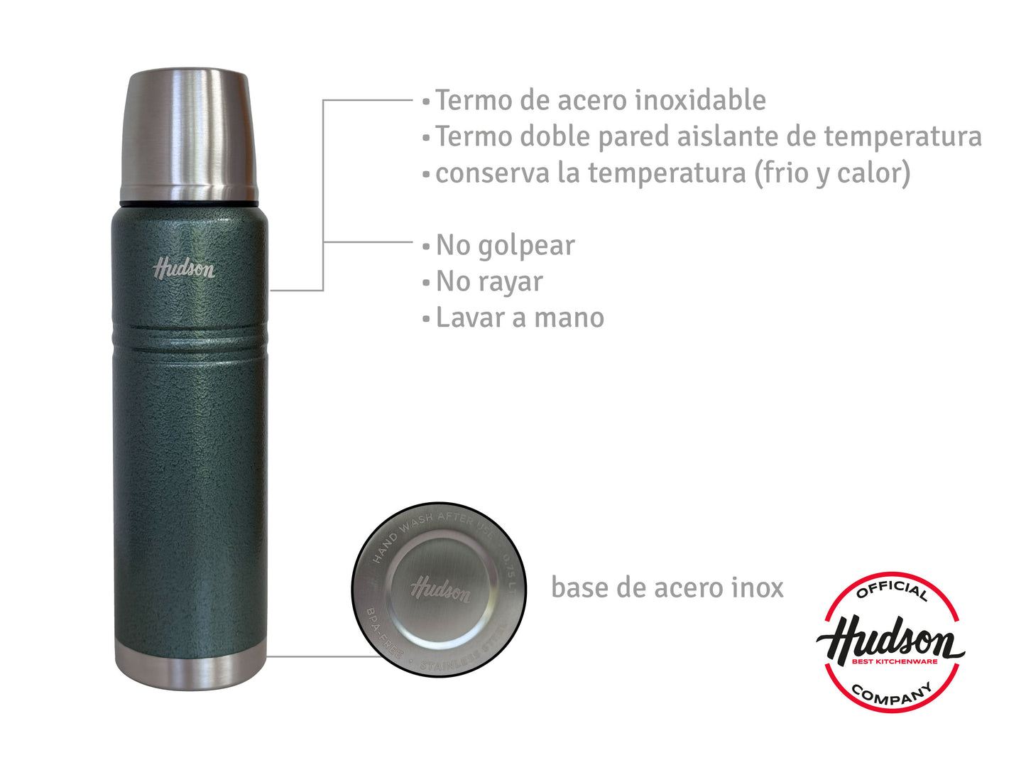 Termo Botella Térmica 1L Acero Inoxidable Doble Pared Verde
