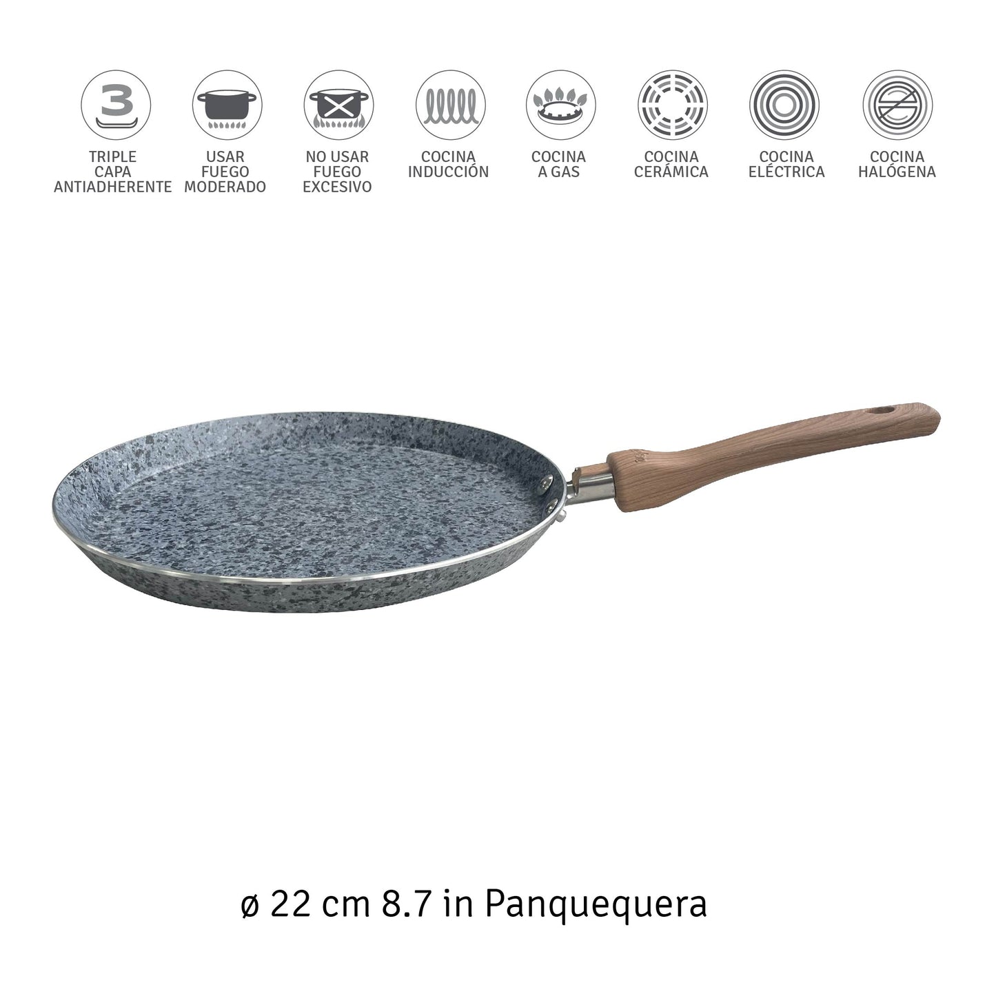 Sartén Panquequera Crepera 22cm Hudson Granito Stone Aluminio