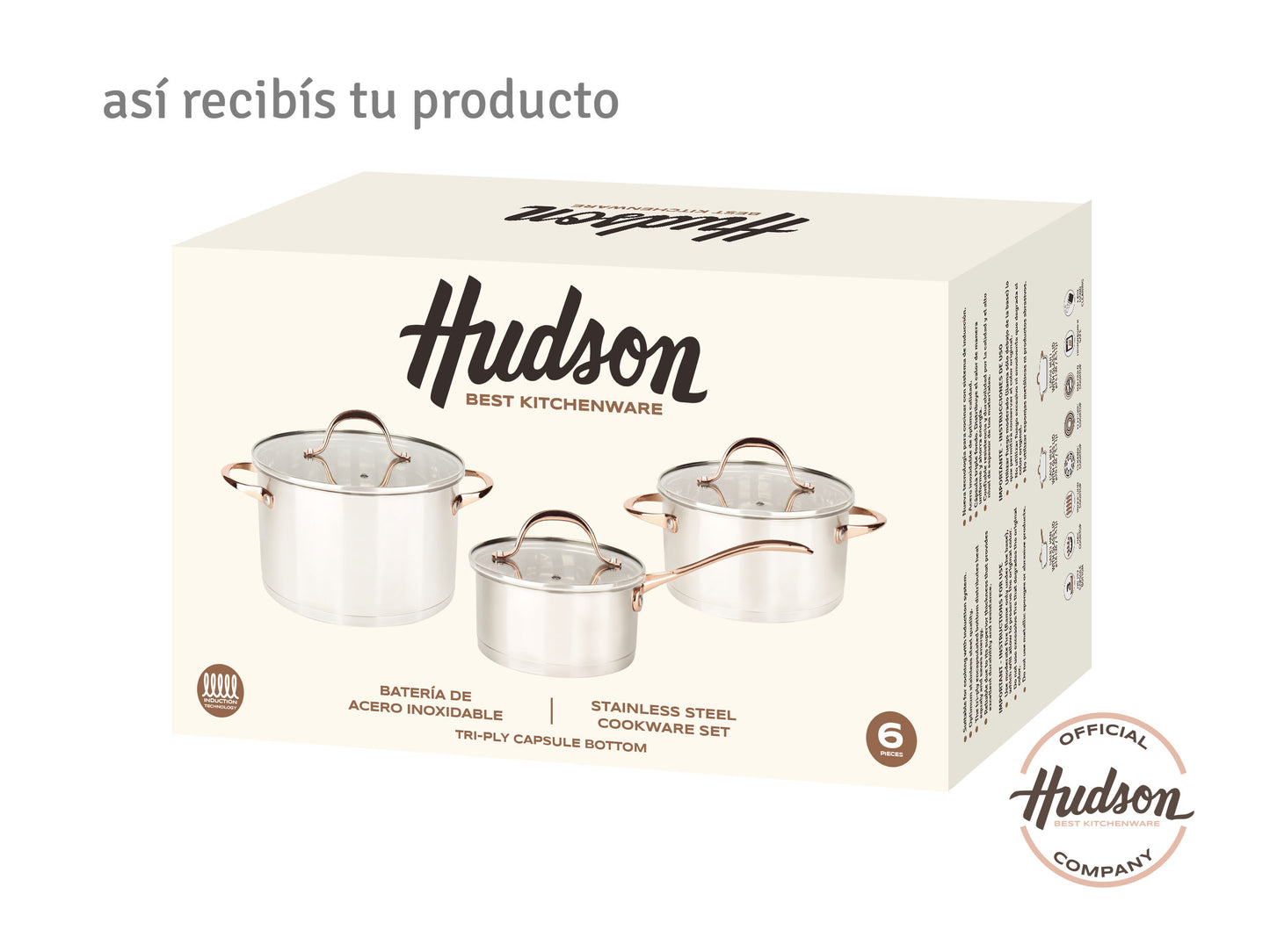 Bateria Acero Inoxidable Golden Rose Con Asas Por 6 Piezas