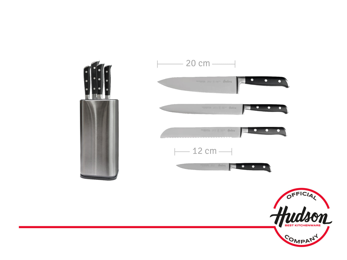 Set 4 Cuchillos Hudson Professional Acero Inoxidable + Base