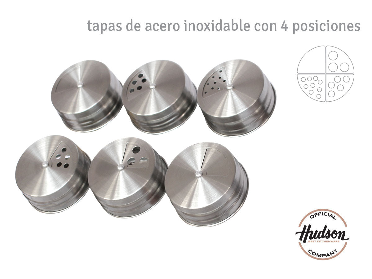 Rack Especiero De 6 Jarros Con Tapa De Acero Inoxidable