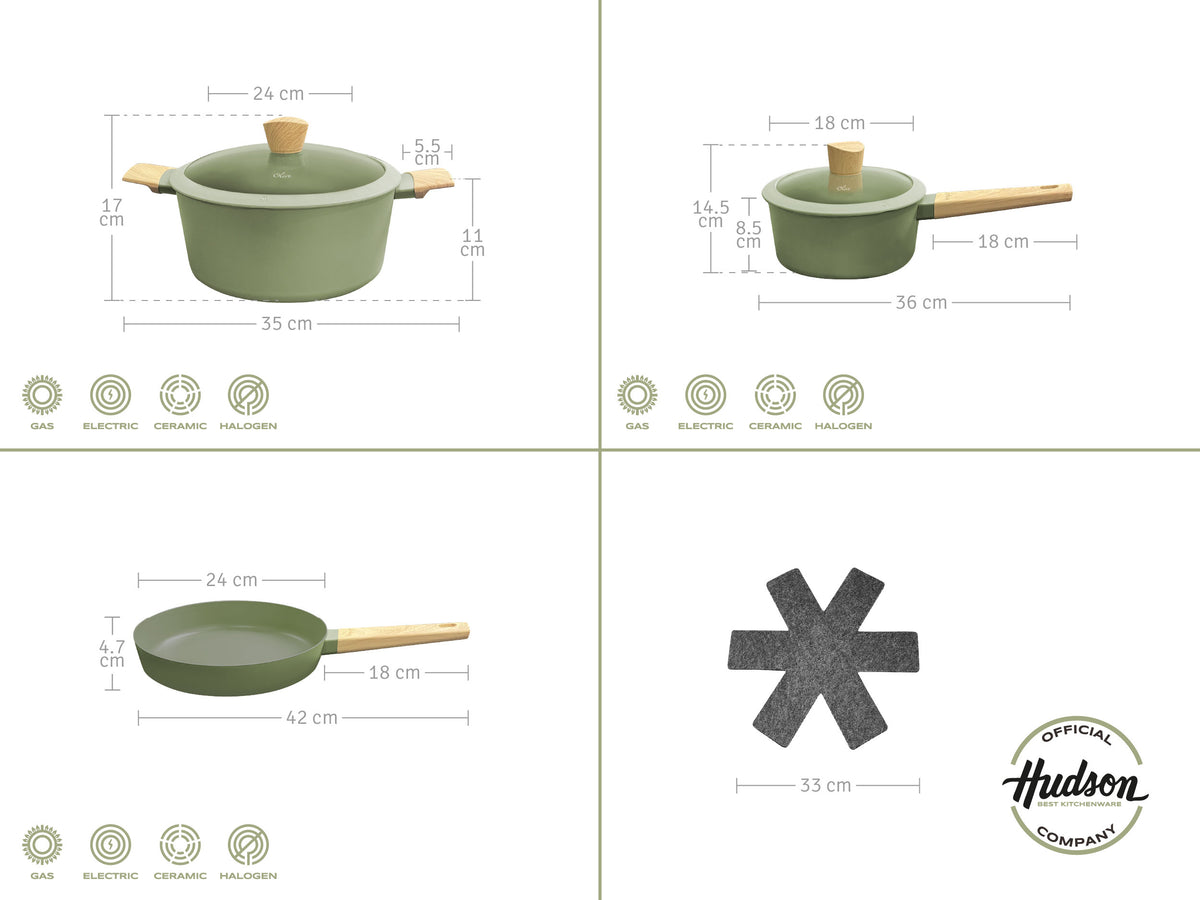 Batería Olive Aluminio c/ Antiadherente 8 Piezas + Mango de Soft Touch