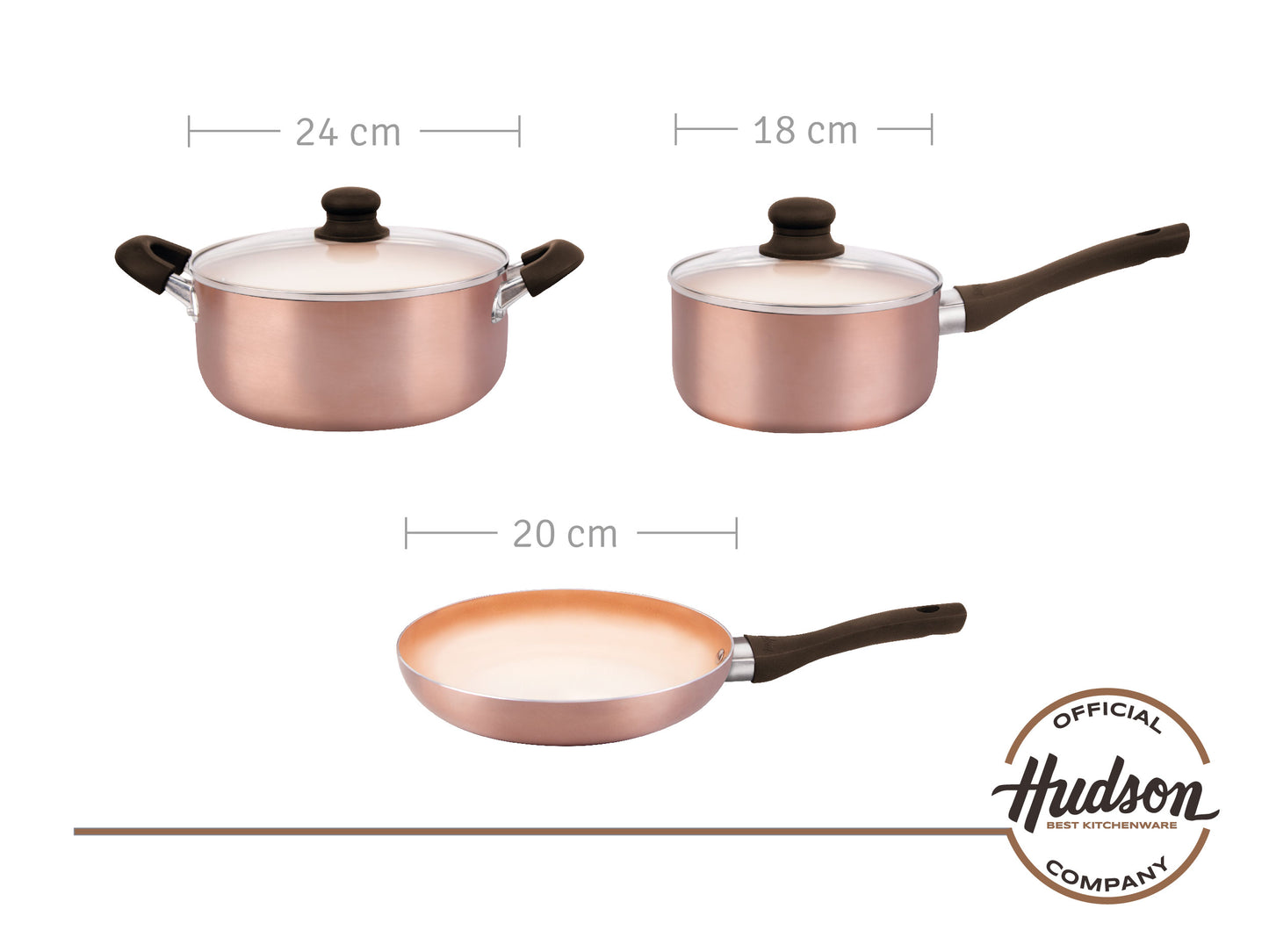 Kit Cacerolas + Wok + Bifera +Sarten20cm Linea Cobre Hudson