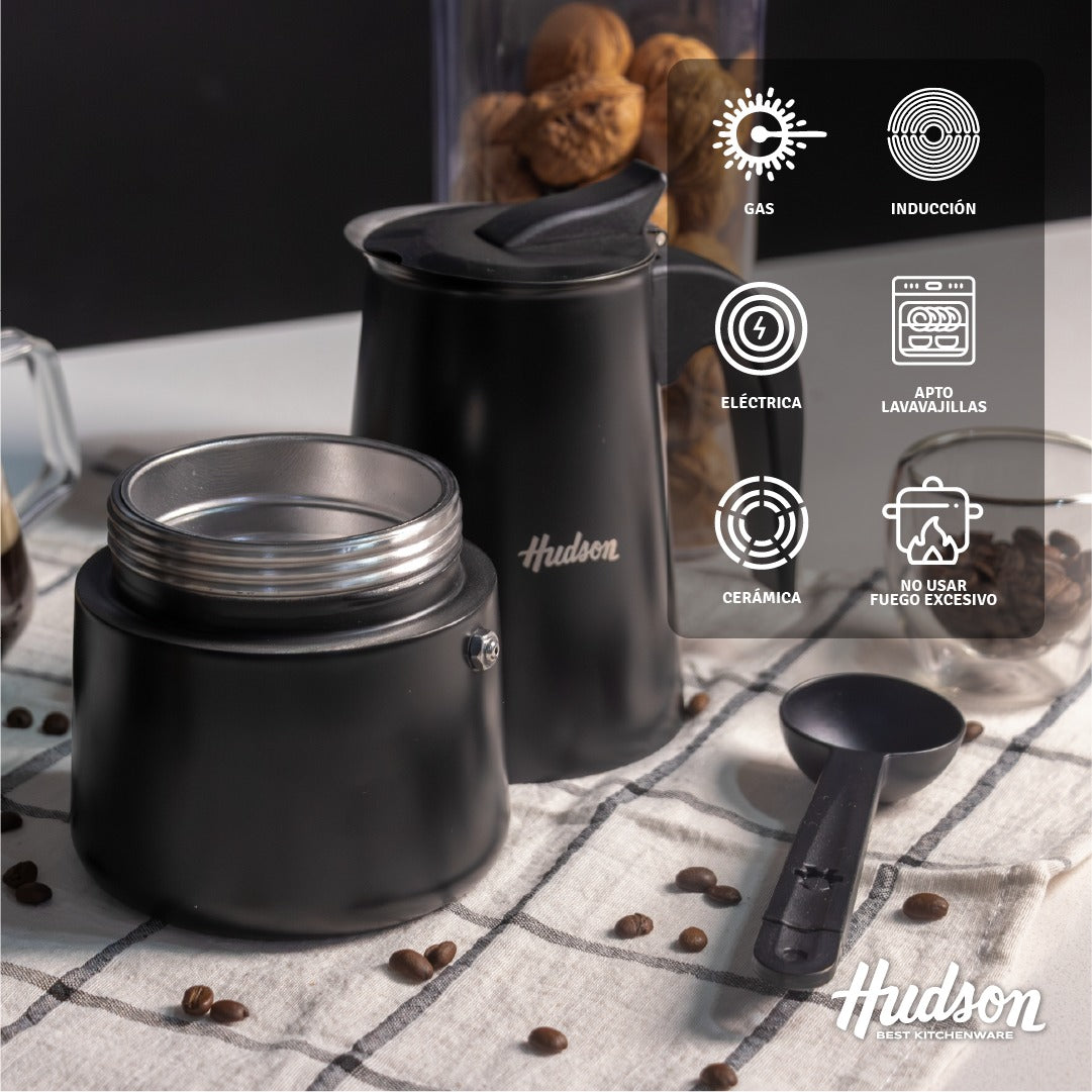 Cafetera Italiana De 650ml Negra Para Inducción Hudson Negro