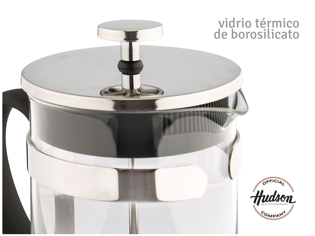 Cafetera Hudson Émbolo F-228-1000 manual plateada y negra