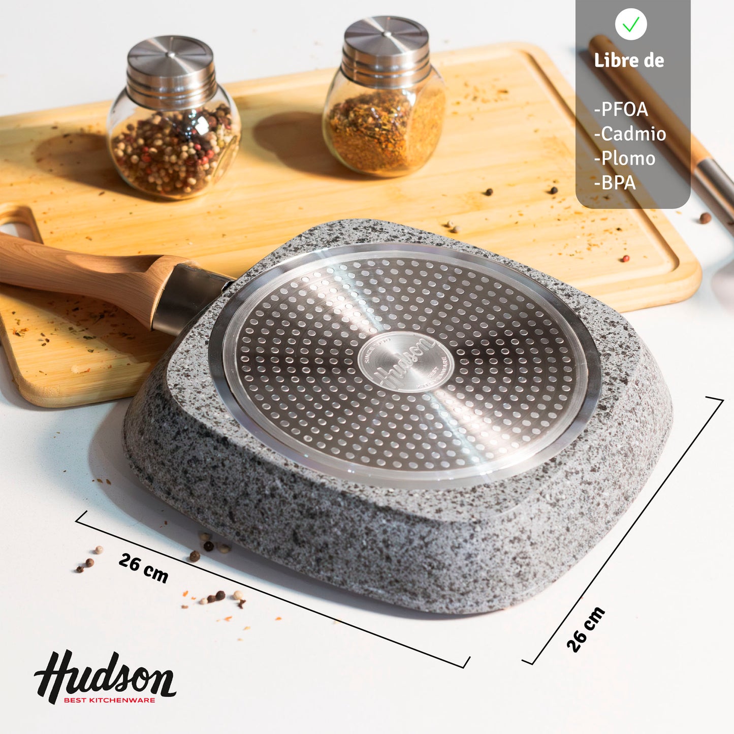 Sartén 26cm Hudson Granito Stone Aluminio Forjado Antiadherente