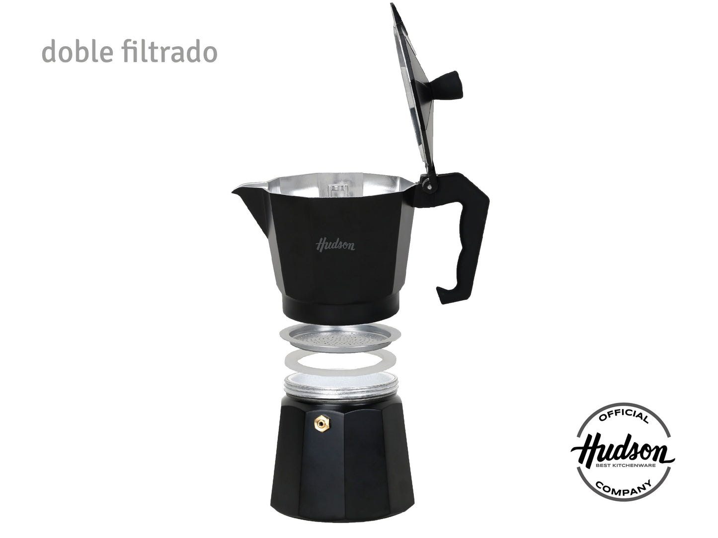 Cafetera De Aluminio Black Italiana Inducción Linea Hudson