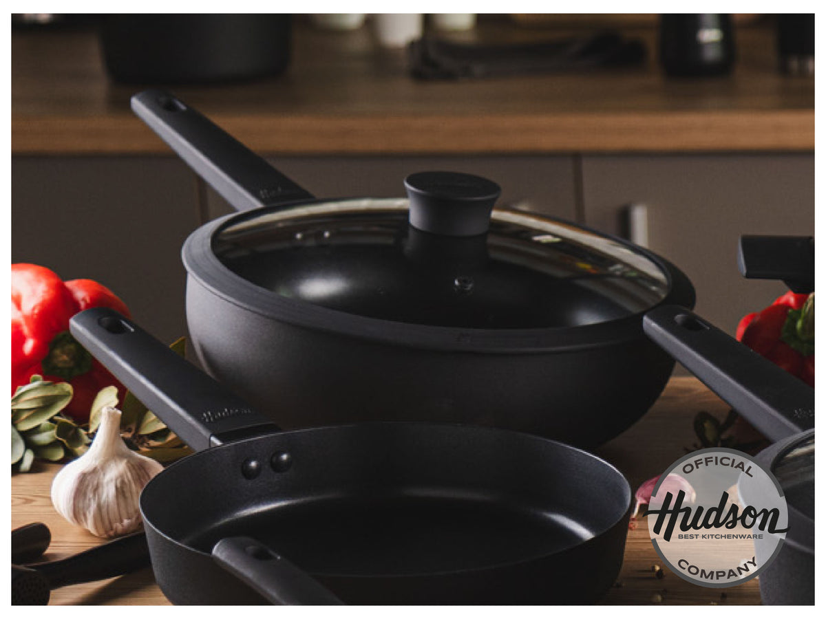 Wok Aluminio 6.3 L 32 cm 2 Piezas Antiadherente PTFE Negro Mango de Soft Touch