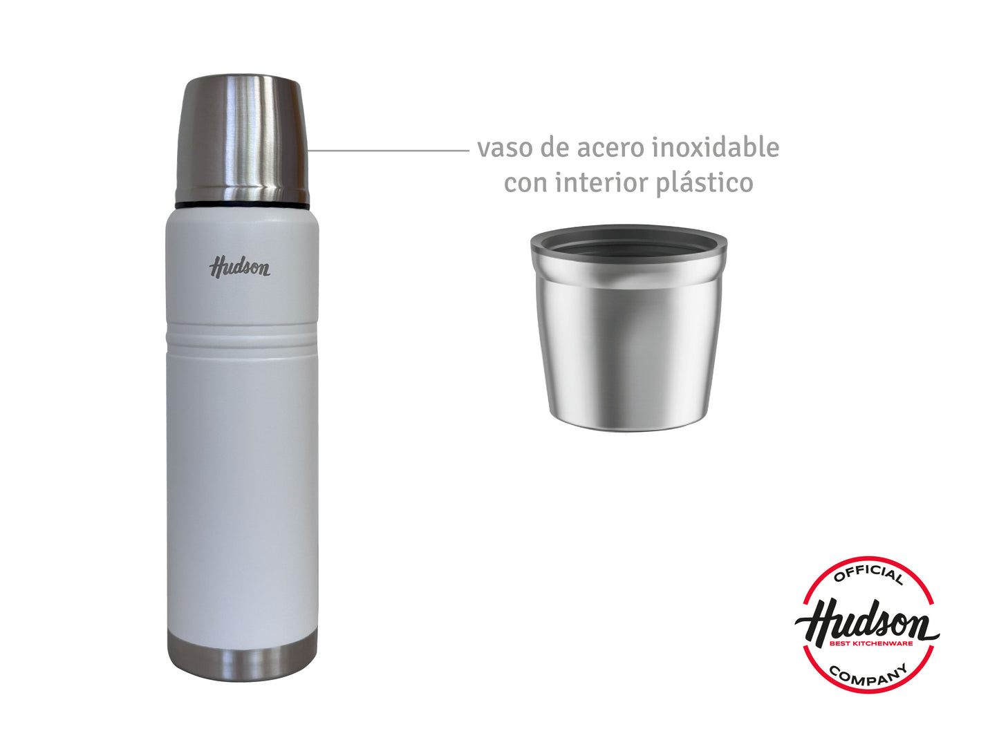 Termo Botella Térmica 1L Acero Inoxidable Doble Pared Blanco