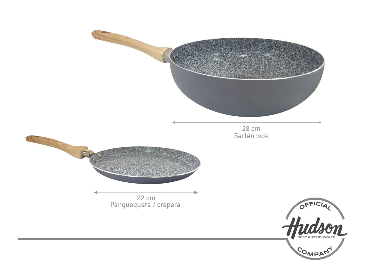 Set Wok Y Panquequera Antiadherente 2 Piezas Hudson