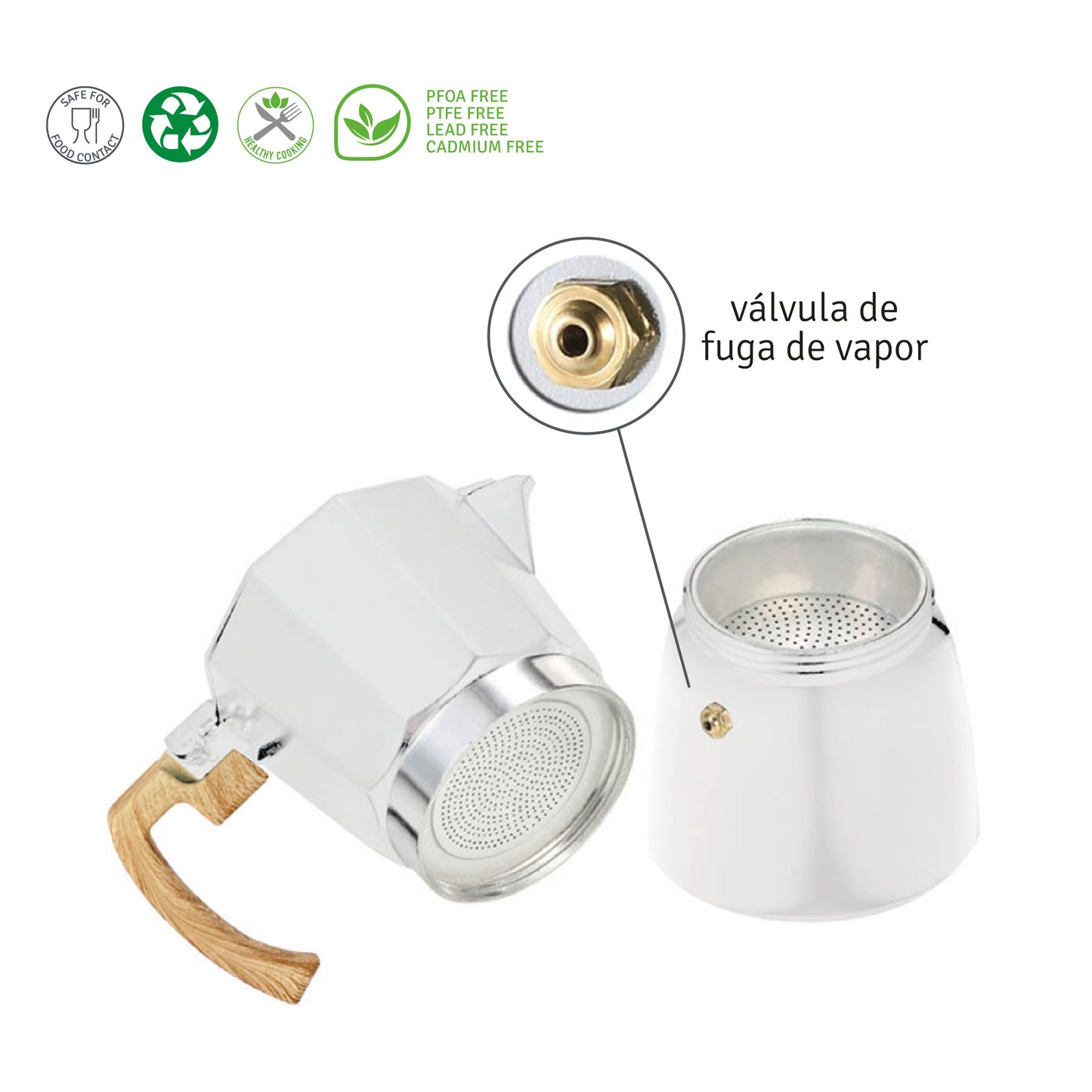 Cafetera Italiana Blanco 250 ml Aluminio + Mango Soft Touch   Línea Cafeteras