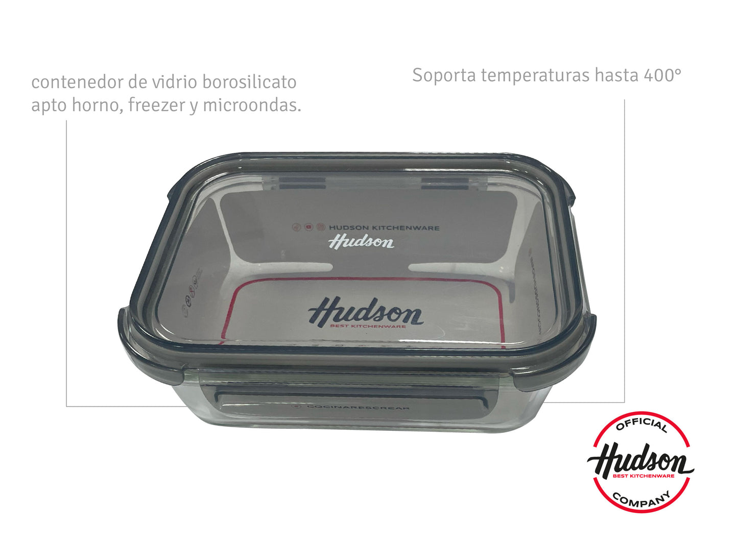 Contenedor Hermético Hudson de Vidrio Borosilicato 1040 ml con Tapa BPA Free