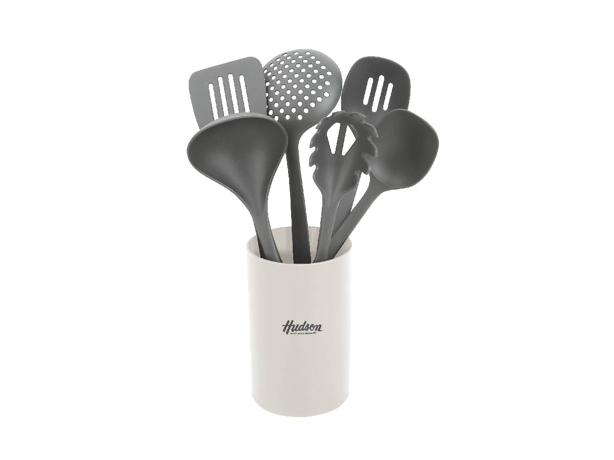 Set 6 Utensilios Nylon Con Mango De Plástico Hudson Gris