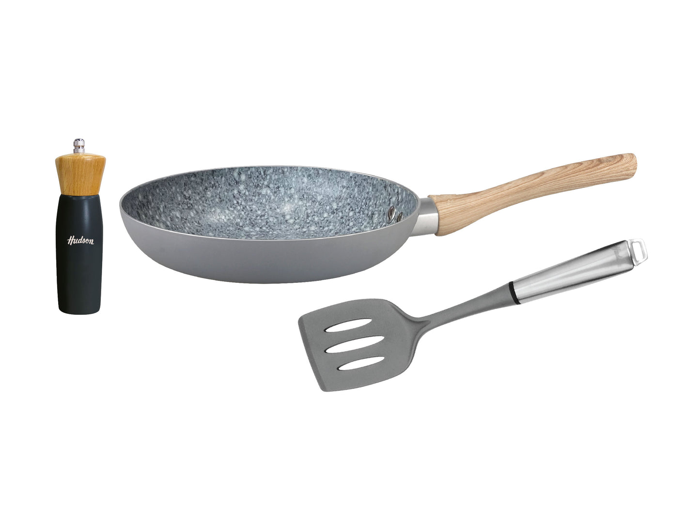 pinza + molinillo + sarten