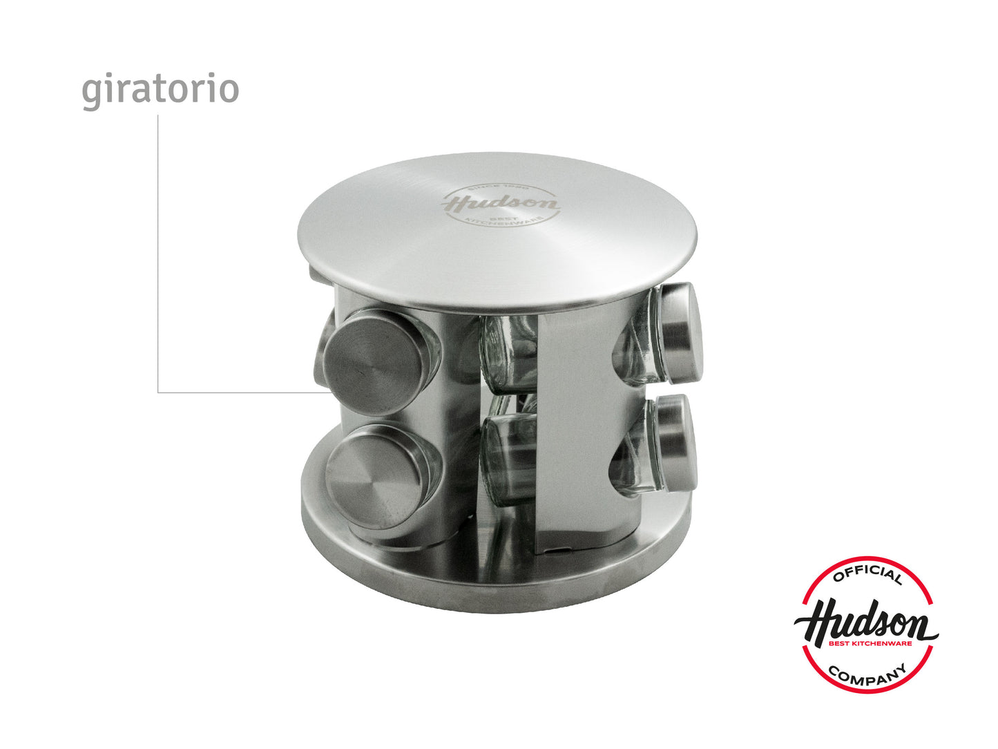 Especiero Giratorio Hudson Acero Inoxidable 8 Frascos Vidrio