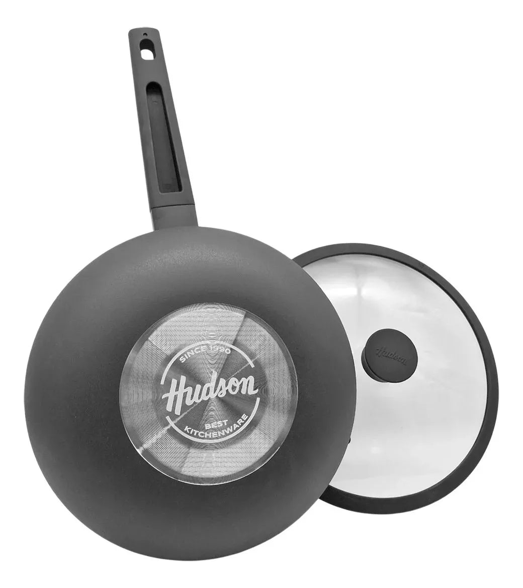 Wok Aluminio 6.3 L 32 cm 2 Piezas Antiadherente PTFE Negro Mango de Soft Touch