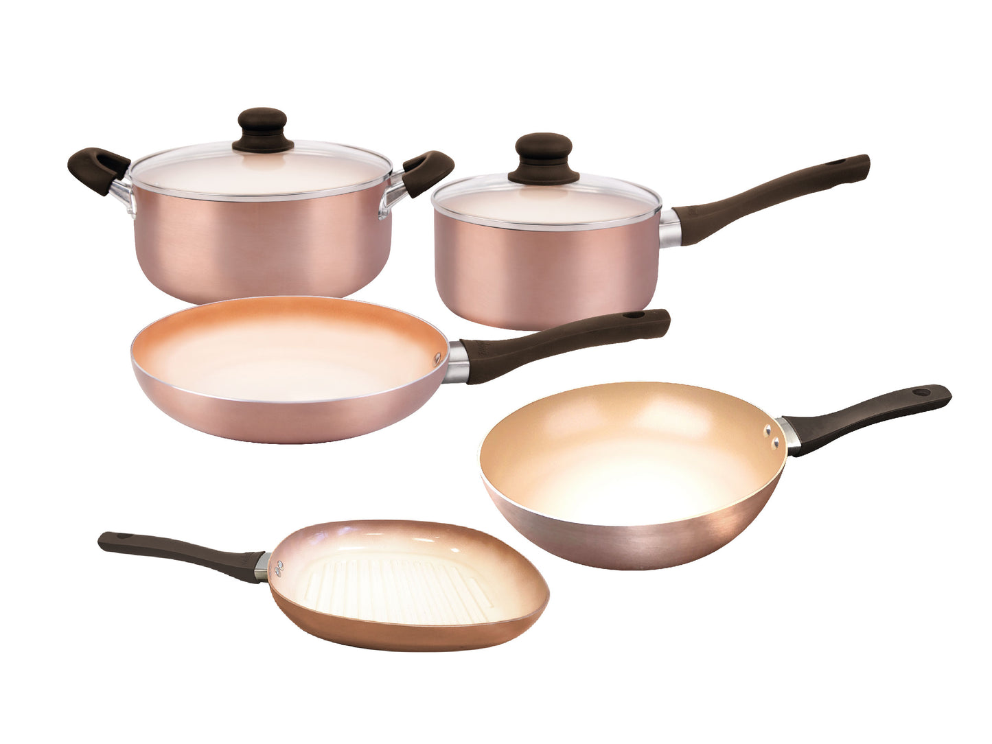 Set Cacerolas +Bifera+ Wok+Sarten Linea Hudson Cobre