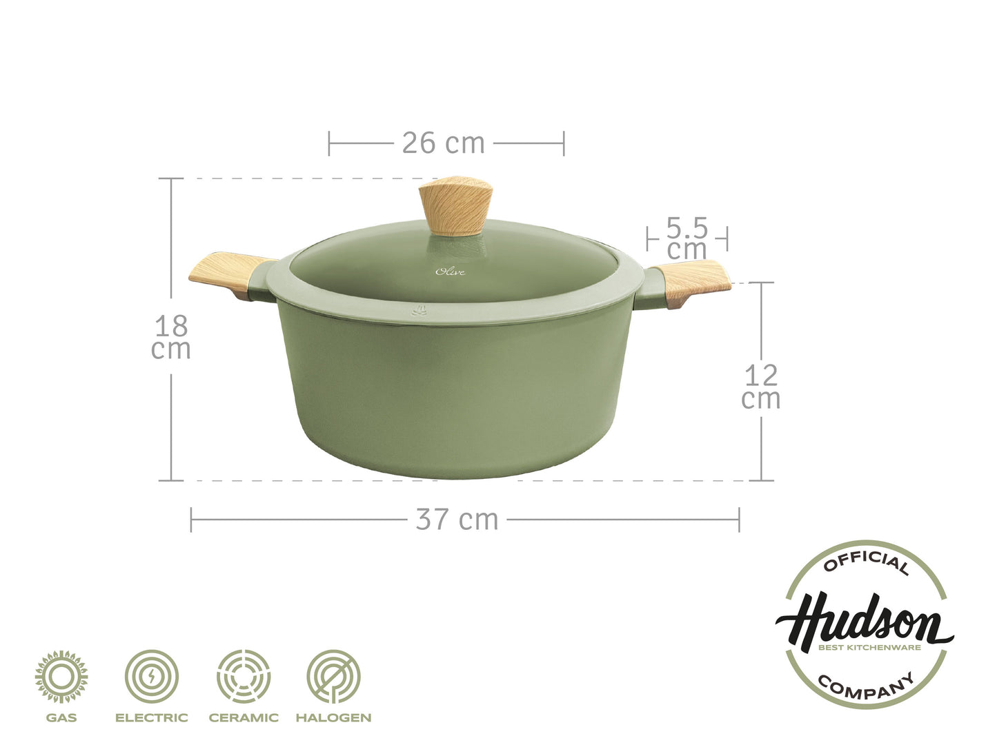 Olla Hudson Olive 26 Cm Con Antiadherente 5.5 L