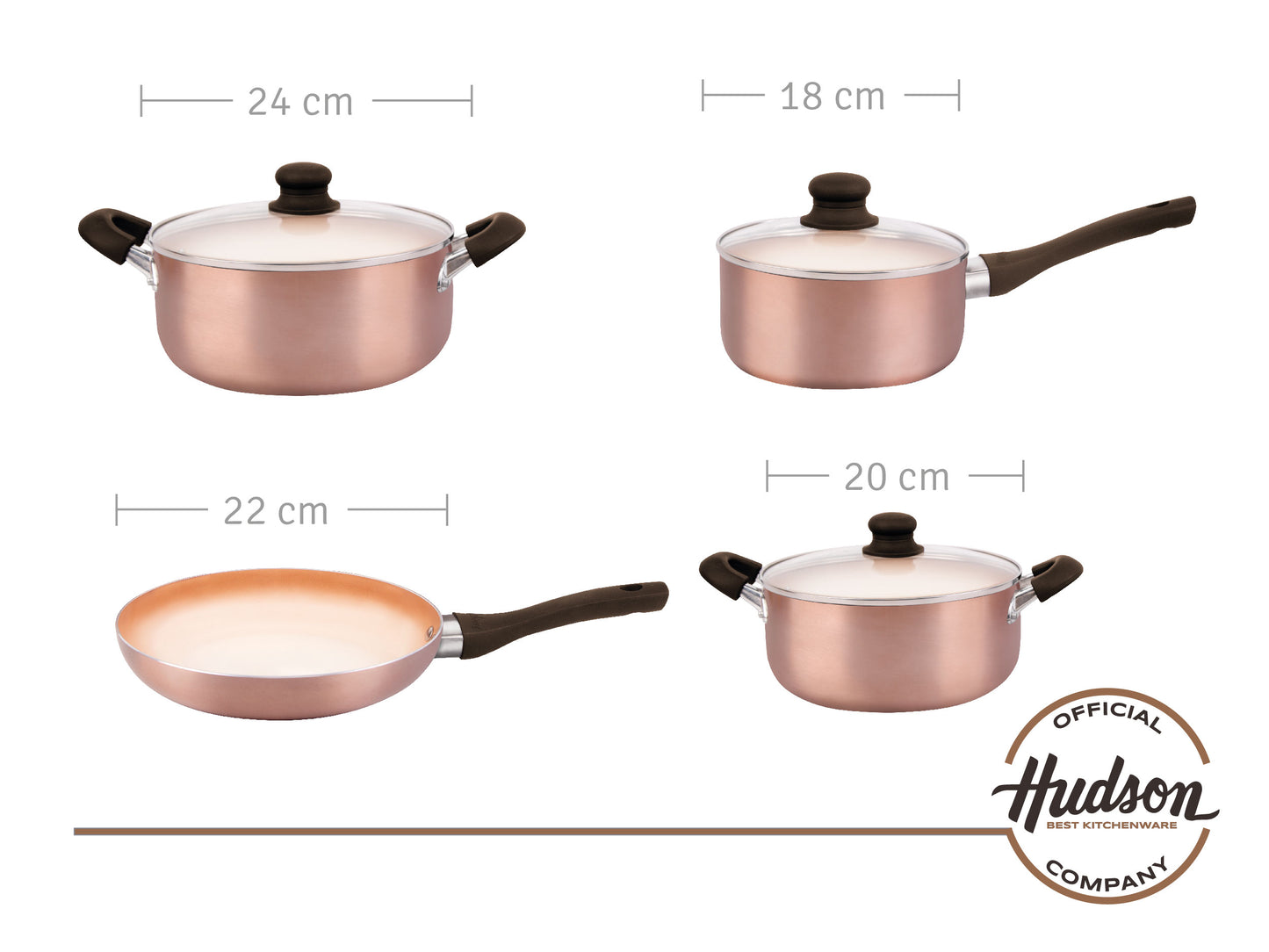 KIt Cacerolas 18cm20cm24cm+ Sarten 22cm Linea Cobre Hudson