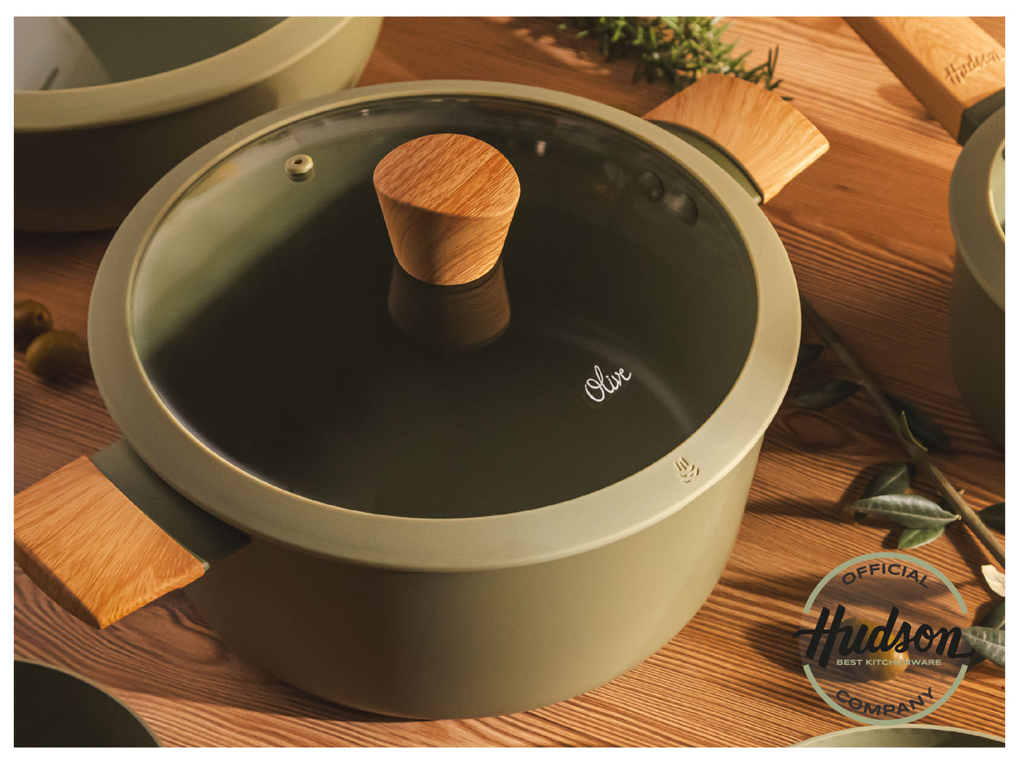 Olla Hudson 24 Cm Olive Antiadherente Válvula De Vapor