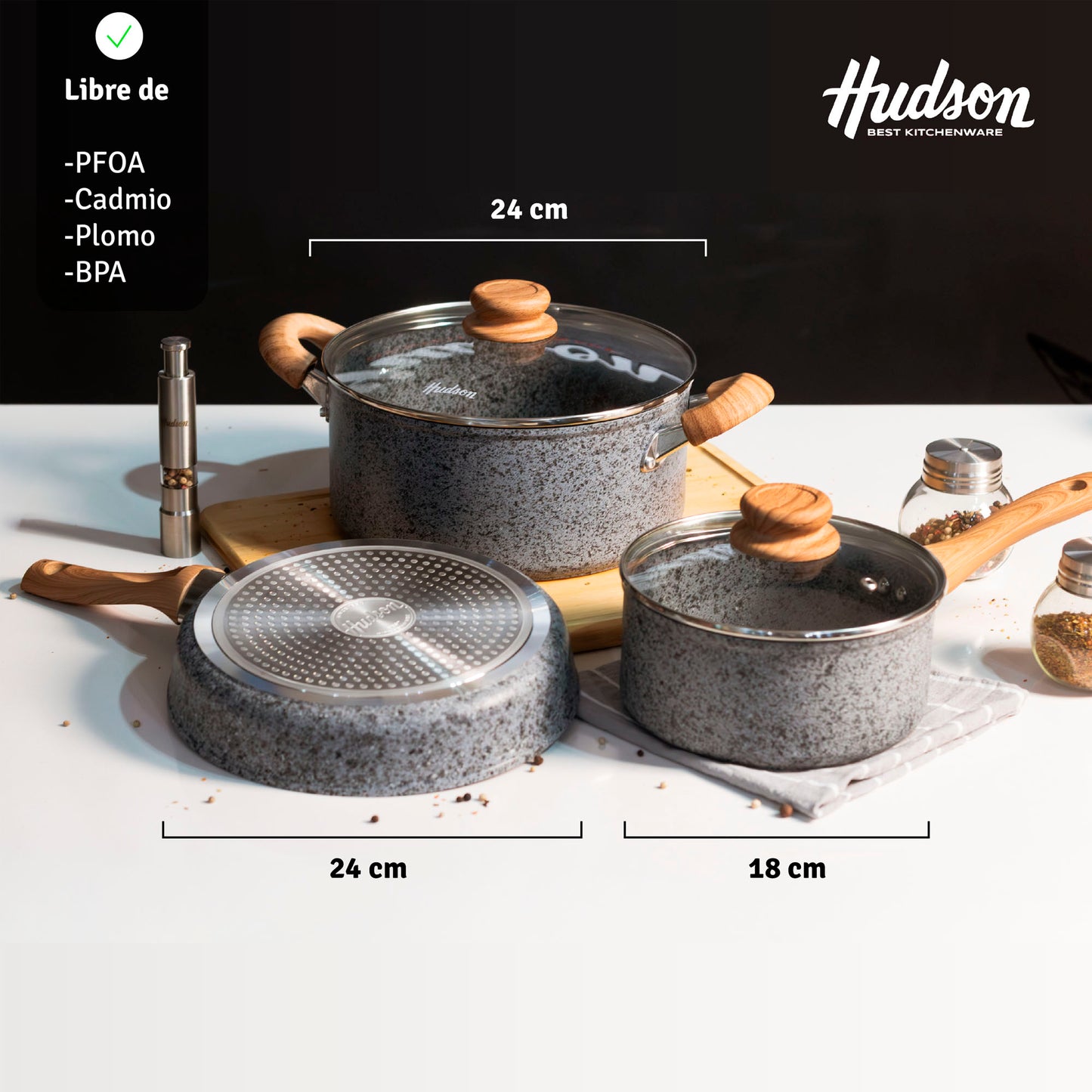 Batería Granito Stone Aluminio Forjado Olla 24 Cm Y 18 Cm + Sartén 24 Cm