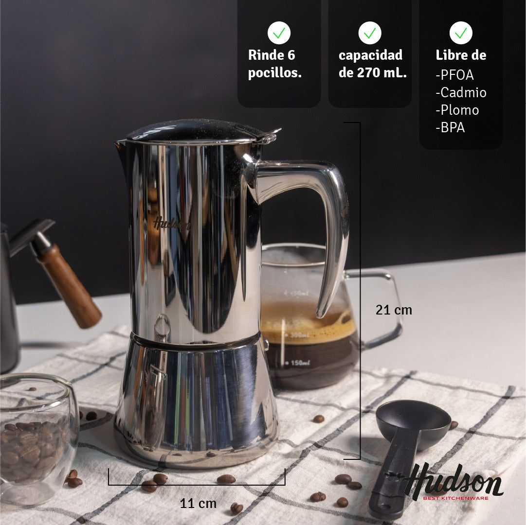 Cafetera Italiana Hudson de Acero Inoxidable Mirror 6 Pocillos Apta Inducción – SSCM22